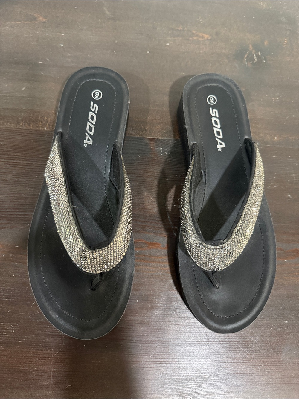 Soda Black Flip Flop Sandals with Sparkling silver Straps